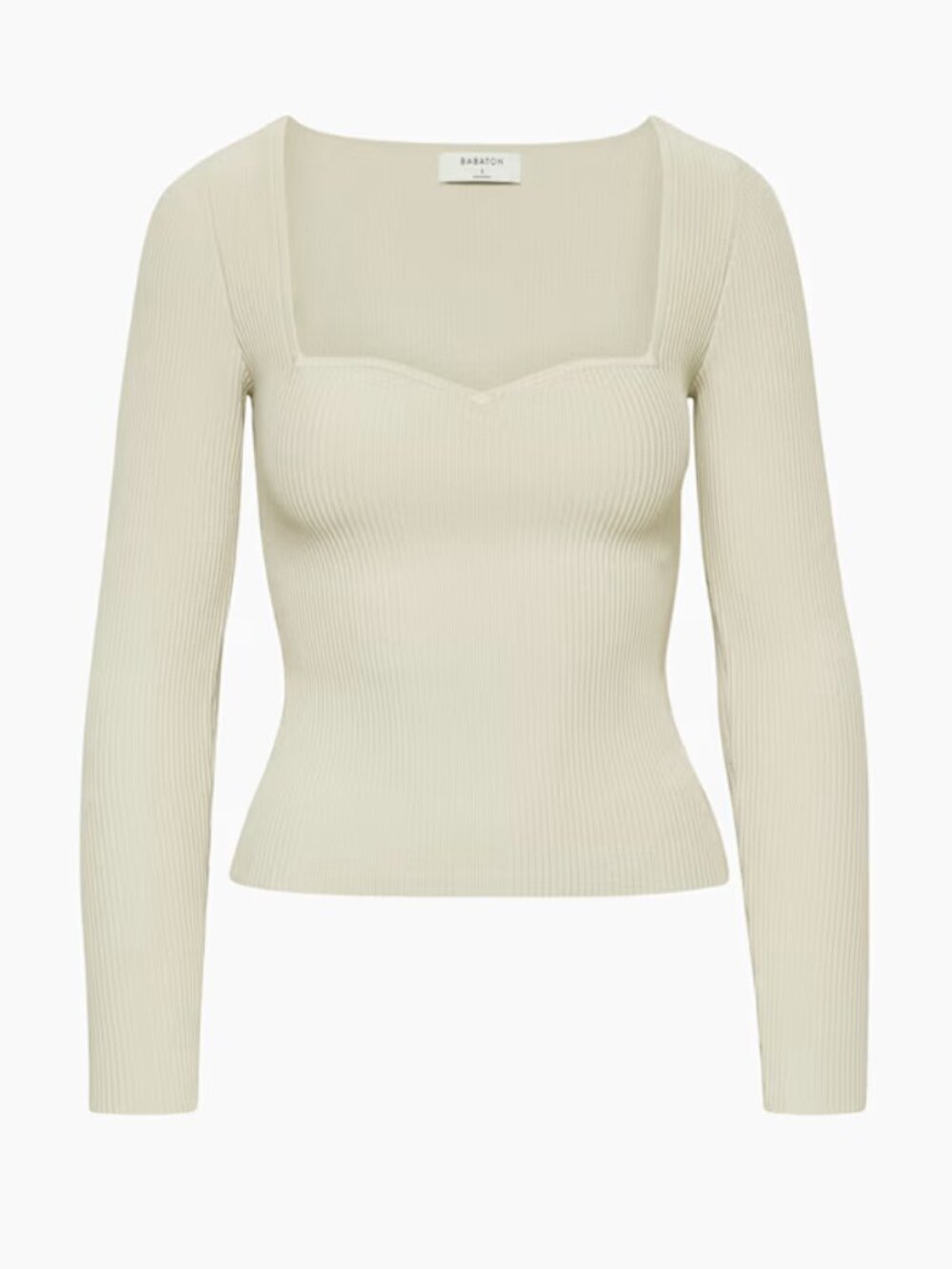 Aritzia Ribbed Long-Sleeve Sweetheart Neck Top in Light Cream